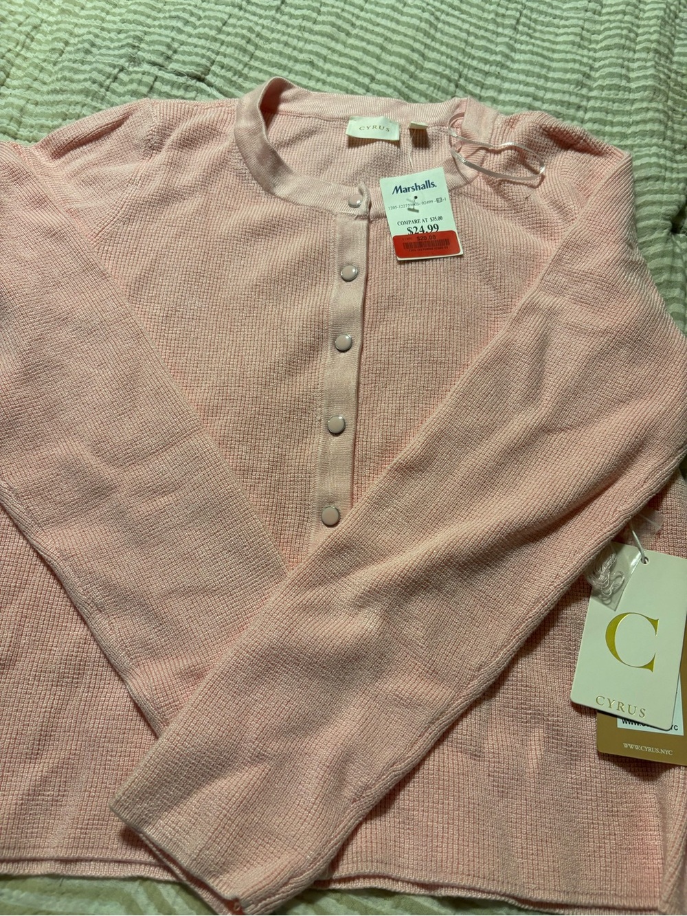 Cyrus Soft Blush Button-Front Scoop Neck Sweater